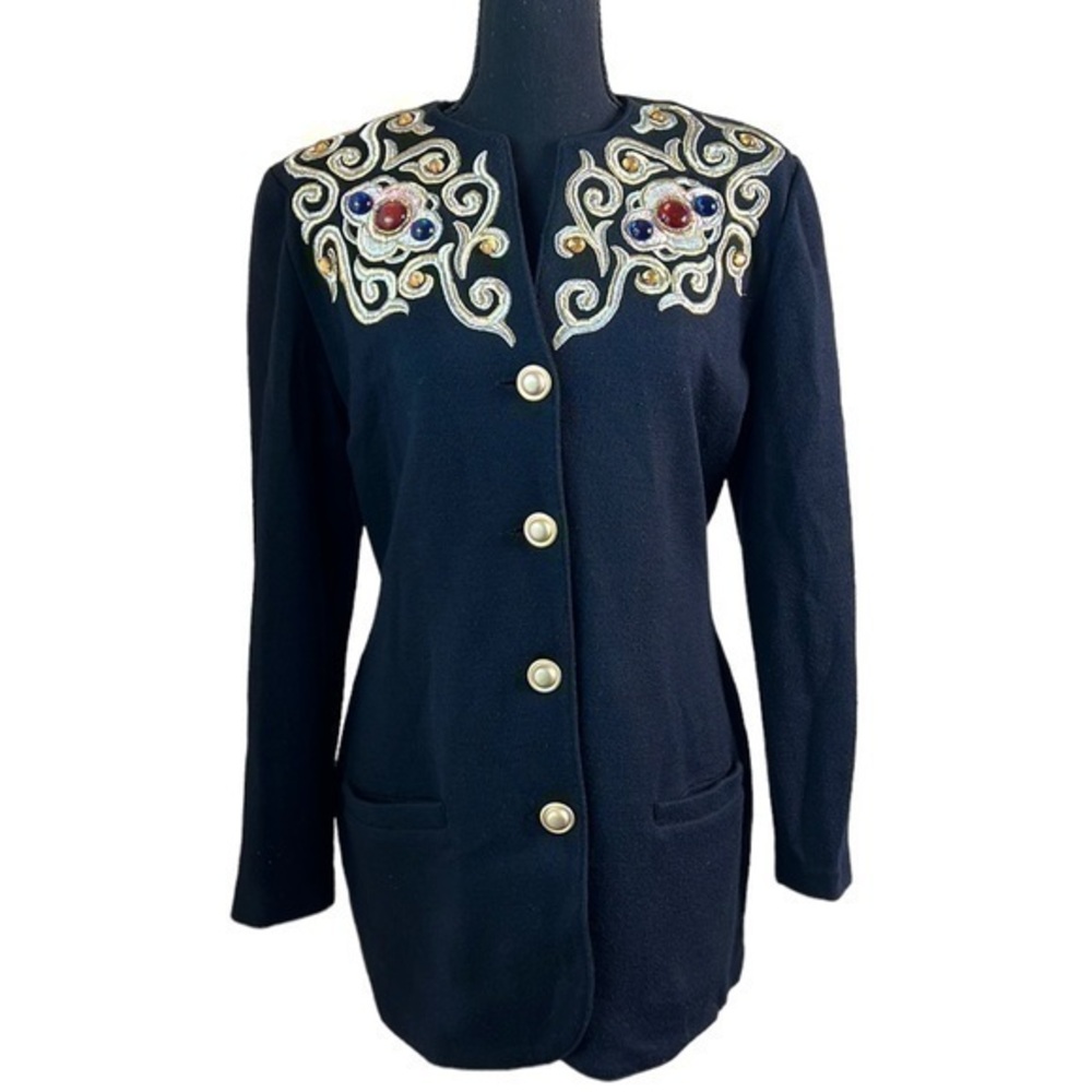 Outlander Collection Womens Vintage Jeweled Knit Cardigan Black Size Medium